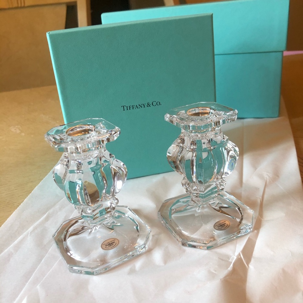 NIB  Tiffany& Co. Crystal Candlesticks and Box